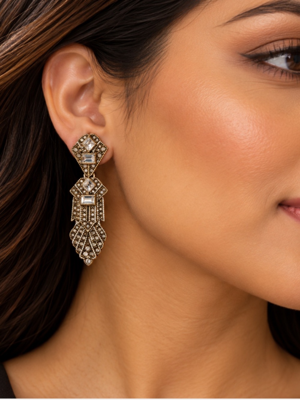 Stella & Dot Art Deco Crystal Drop Statement Earrings